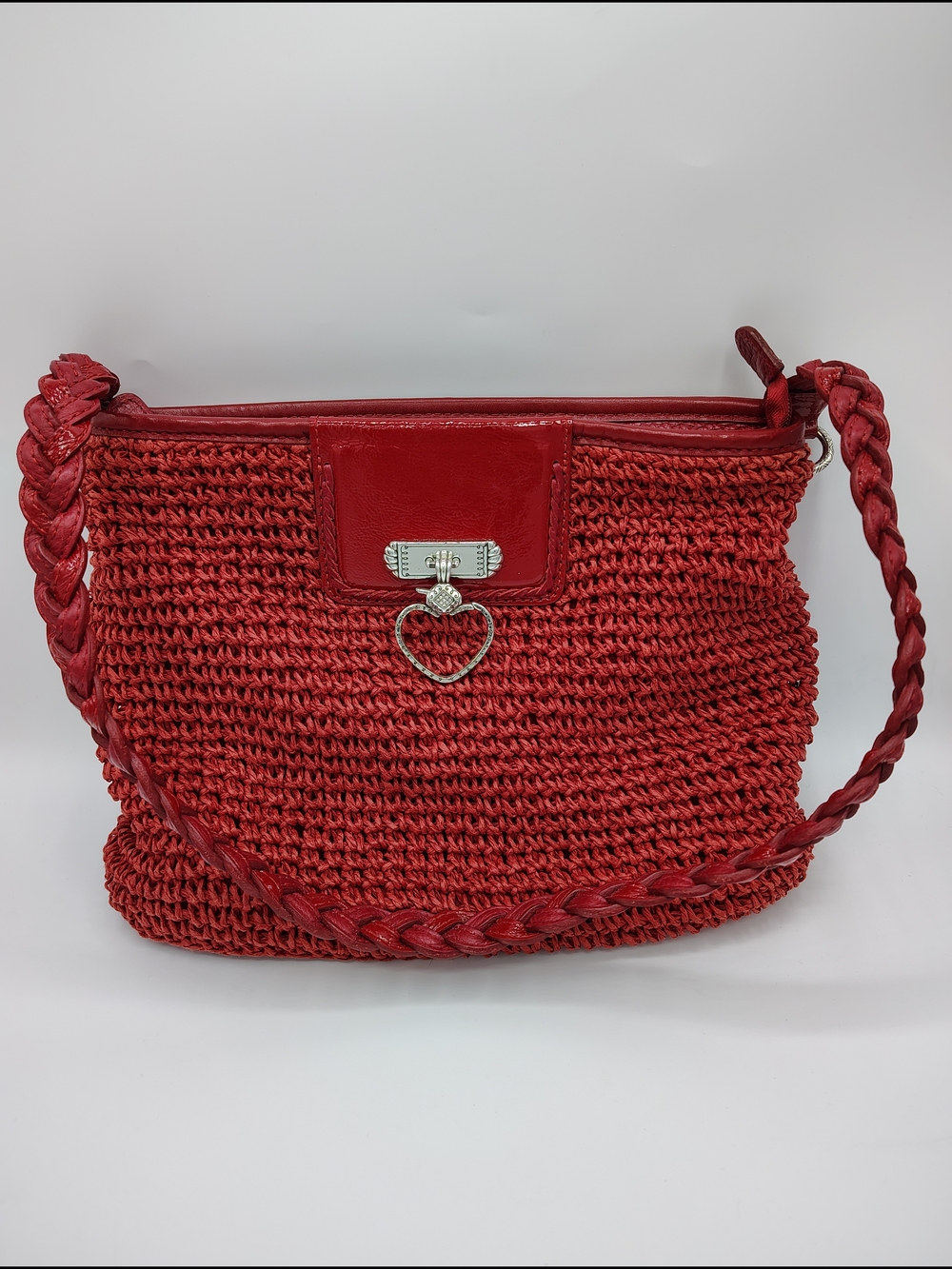 Brighton Red Woven Shoulder Bag with Heart Charm